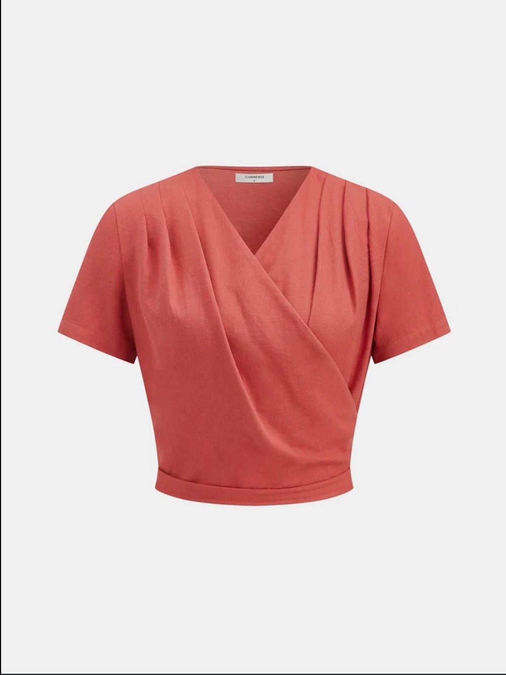 Commense Coral Wrap-Style Short Sleeve Blouse